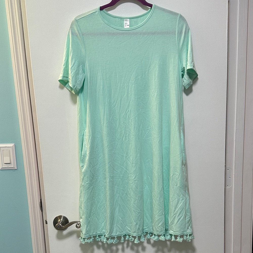 Romwe Summer Short Sleeve Pocket Tassel Hem Loose Tunic T-Shirt Dress size S